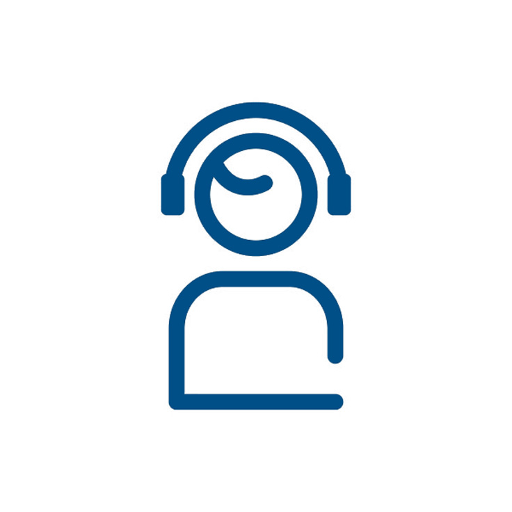 Illustration of a person wearing headphones, facing forward, with a simplified design and circular head.